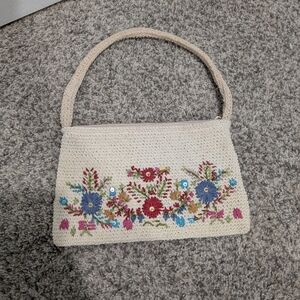 Vintage St. John's Bay Cream Floral Knitted Mini Shoulder Purse